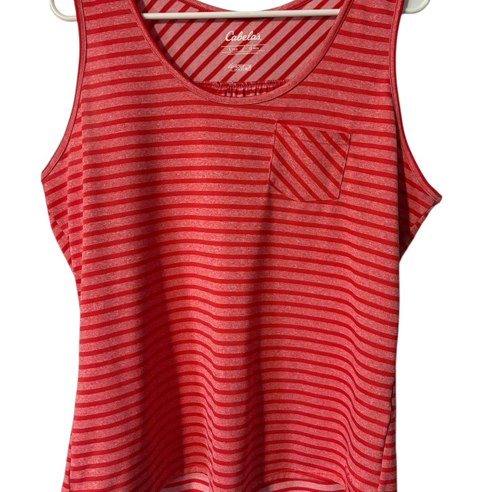 Cabela's Red Tank Top with Scoop Neckline and Stripes